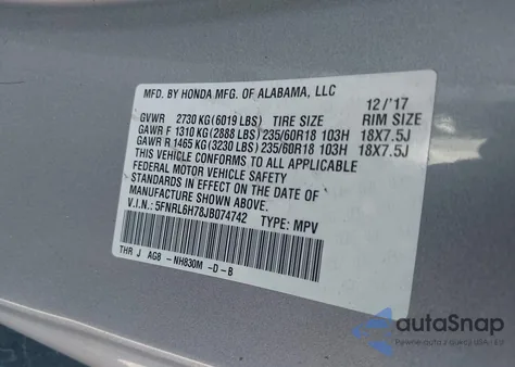 2018 Honda Odyssey Ex-L из США, поврежденный, VIN 5FNRL6H78JB074742